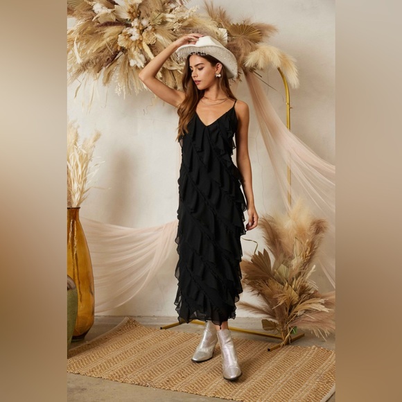 Diagonal Tiered Ruffle Midi Dress - Picture 5 of 8